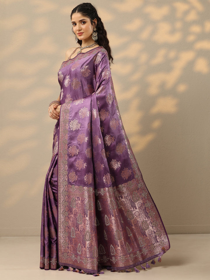 Purple Woven Design Banarasi Silk Blend Saree With Unstitched Blouse Piece