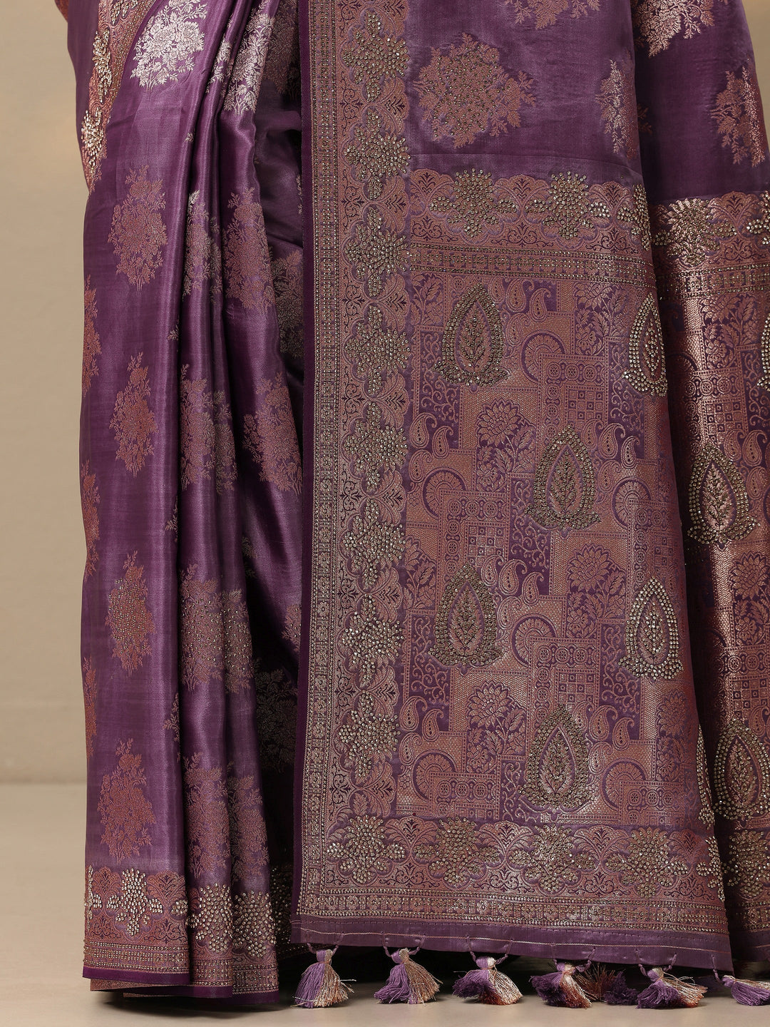 Purple Woven Design Banarasi Silk Blend Saree With Unstitched Blouse Piece