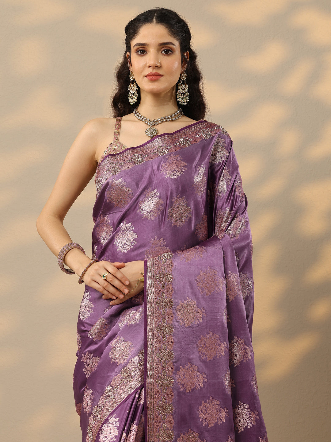 Purple Woven Design Banarasi Silk Blend Saree With Unstitched Blouse Piece