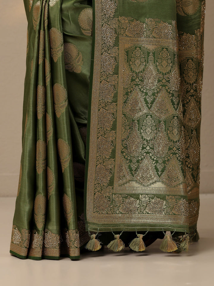 Green Woven Design Banarasi Silk Blend Saree With Unstitched Blouse Piece