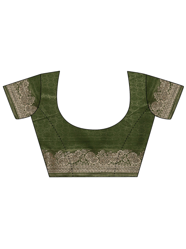 Green Woven Design Banarasi Silk Blend Saree With Unstitched Blouse Piece