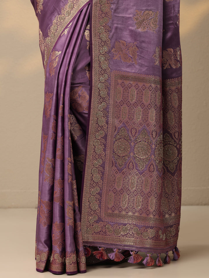 Purple Woven Design Banarasi Silk Blend Saree With Unstitched Blouse Piece