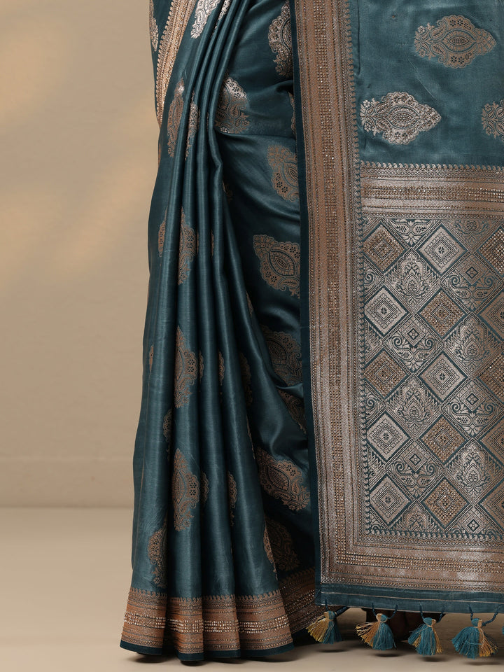Blue Woven Design Banarasi Silk Blend Saree With Unstitched Blouse Piece