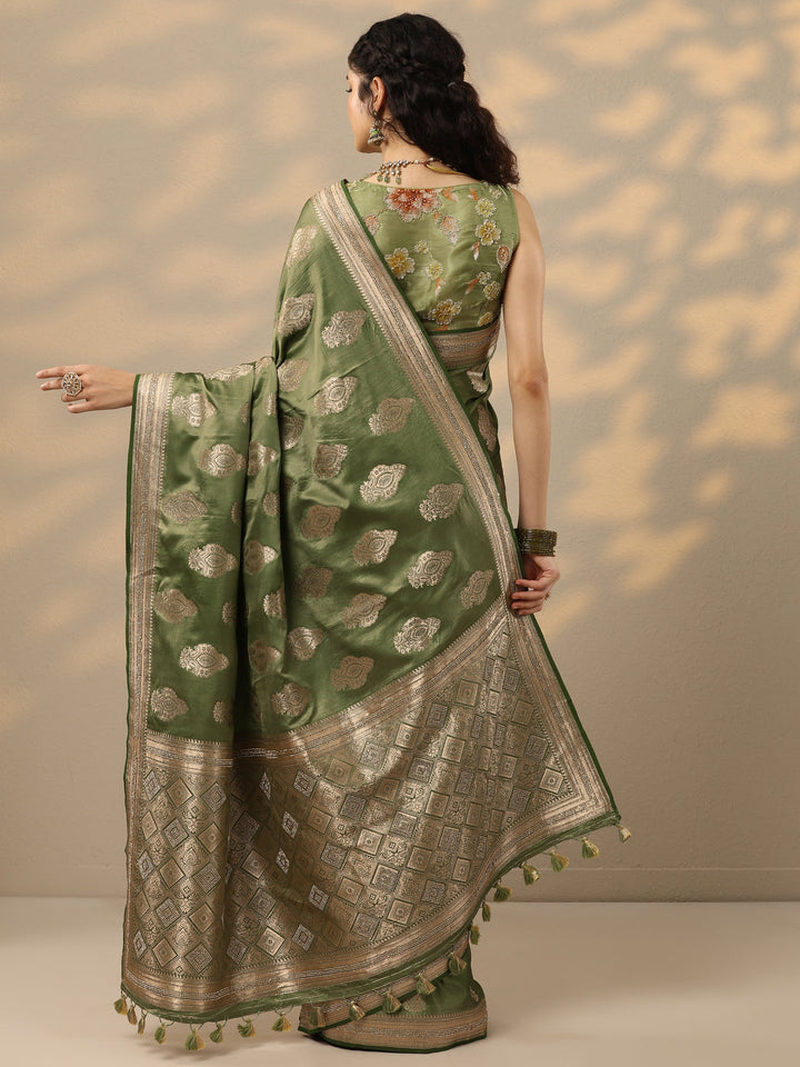 Green Woven Design Banarasi Silk Blend Saree With Unstitched Blouse Piece