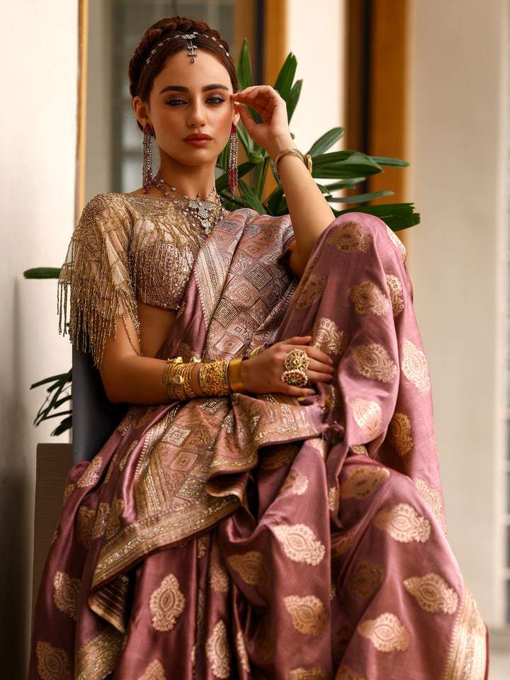 Pink Woven Design Silk blend Saree With Unstitched Blouse Piece