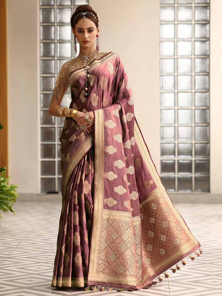 Pink Woven Design Silk blend Saree With Unstitched Blouse Piece