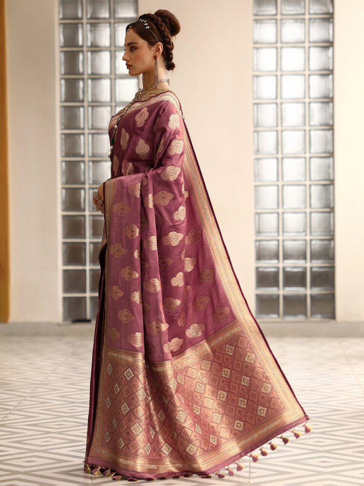 Pink Woven Design Silk blend Saree With Unstitched Blouse Piece