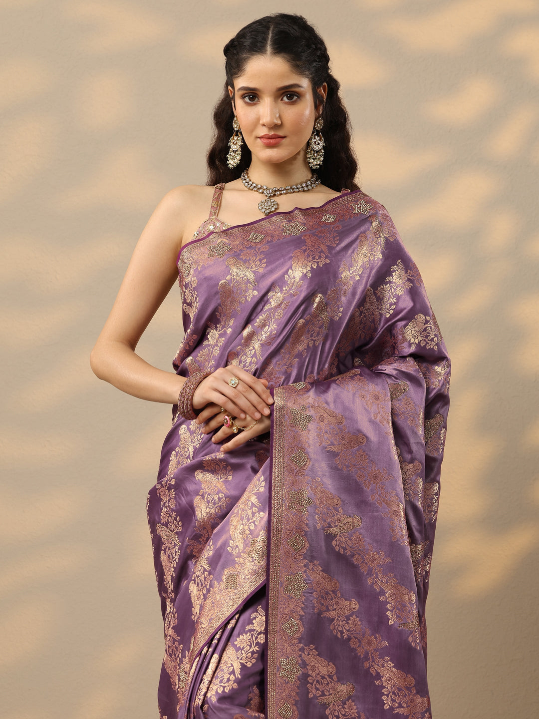 Purple Woven Design Banarasi Silk Blend Saree With Unstitched Blouse Piece
