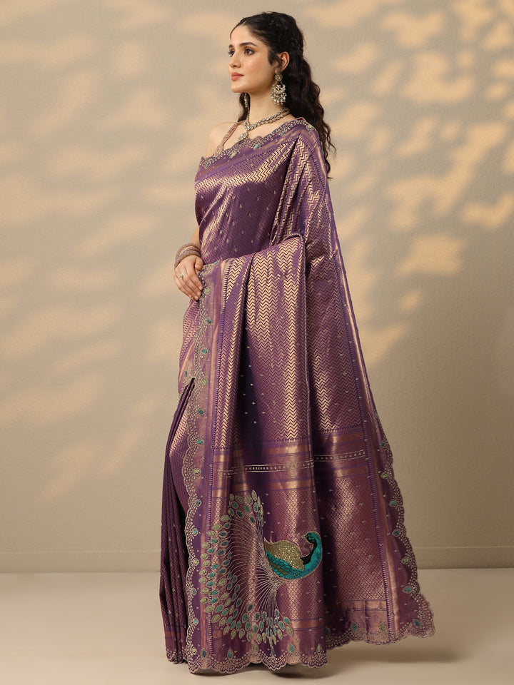 Purple Woven Design Banarasi Silk Blend Saree With Unstitched Blouse Piece