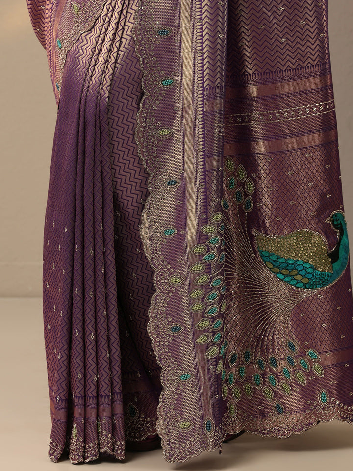 Purple Woven Design Banarasi Silk Blend Saree With Unstitched Blouse Piece