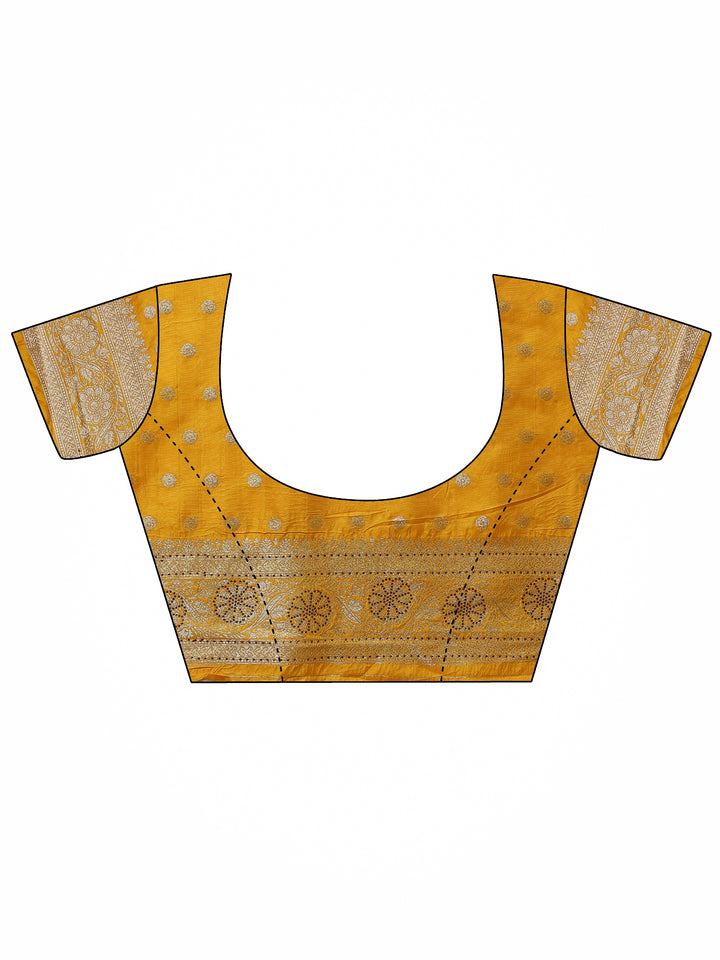 Yellow Woven Design Banarsi Silk Blend Saree With Unstitched Blouse Piece