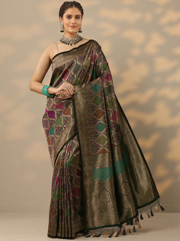 Multi Woven Design Banarasi Silk Blend Saree With Unstitched Blouse Piece