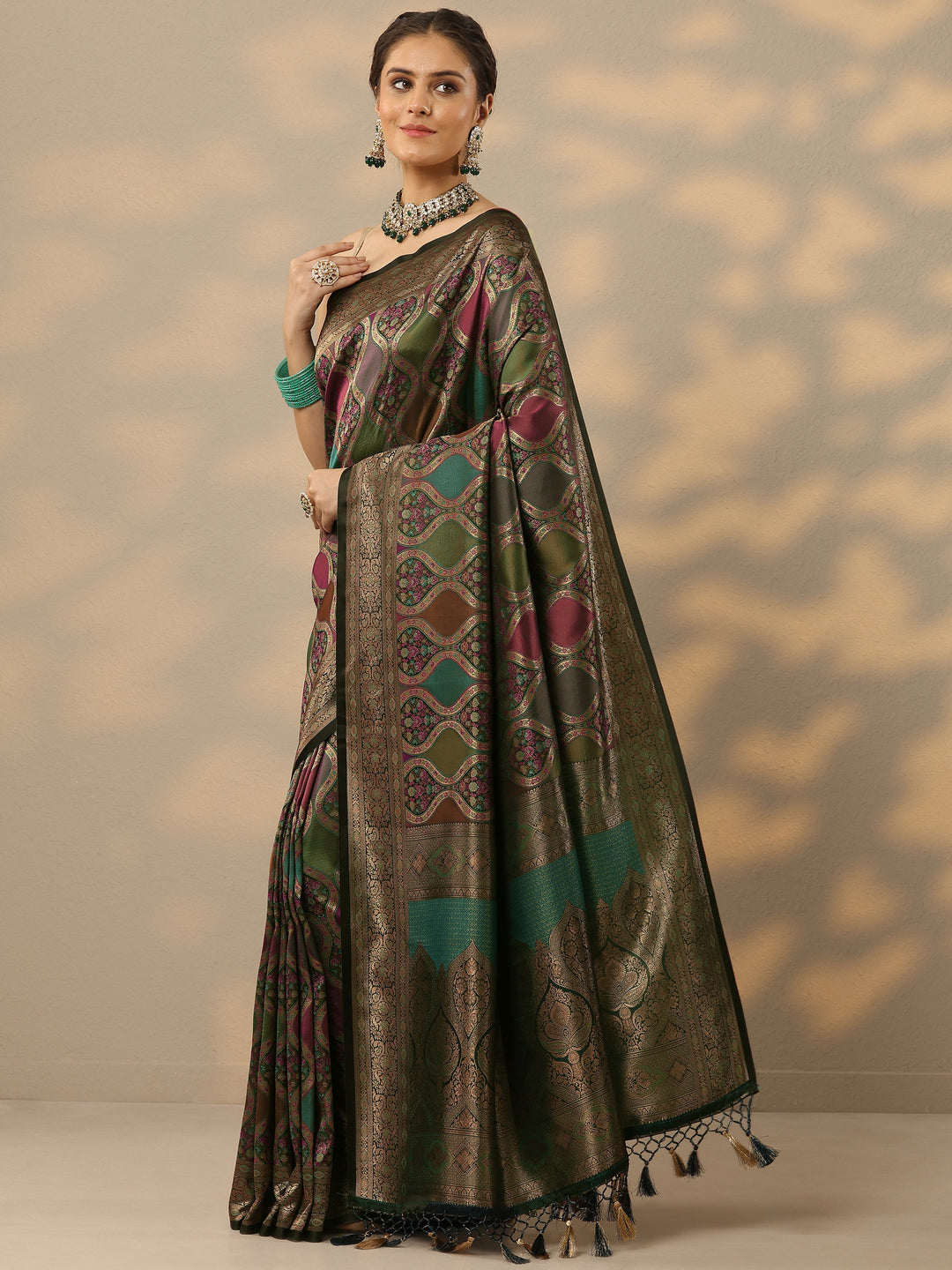Multi Woven Design Banarasi Silk Blend Saree With Unstitched Blouse Piece
