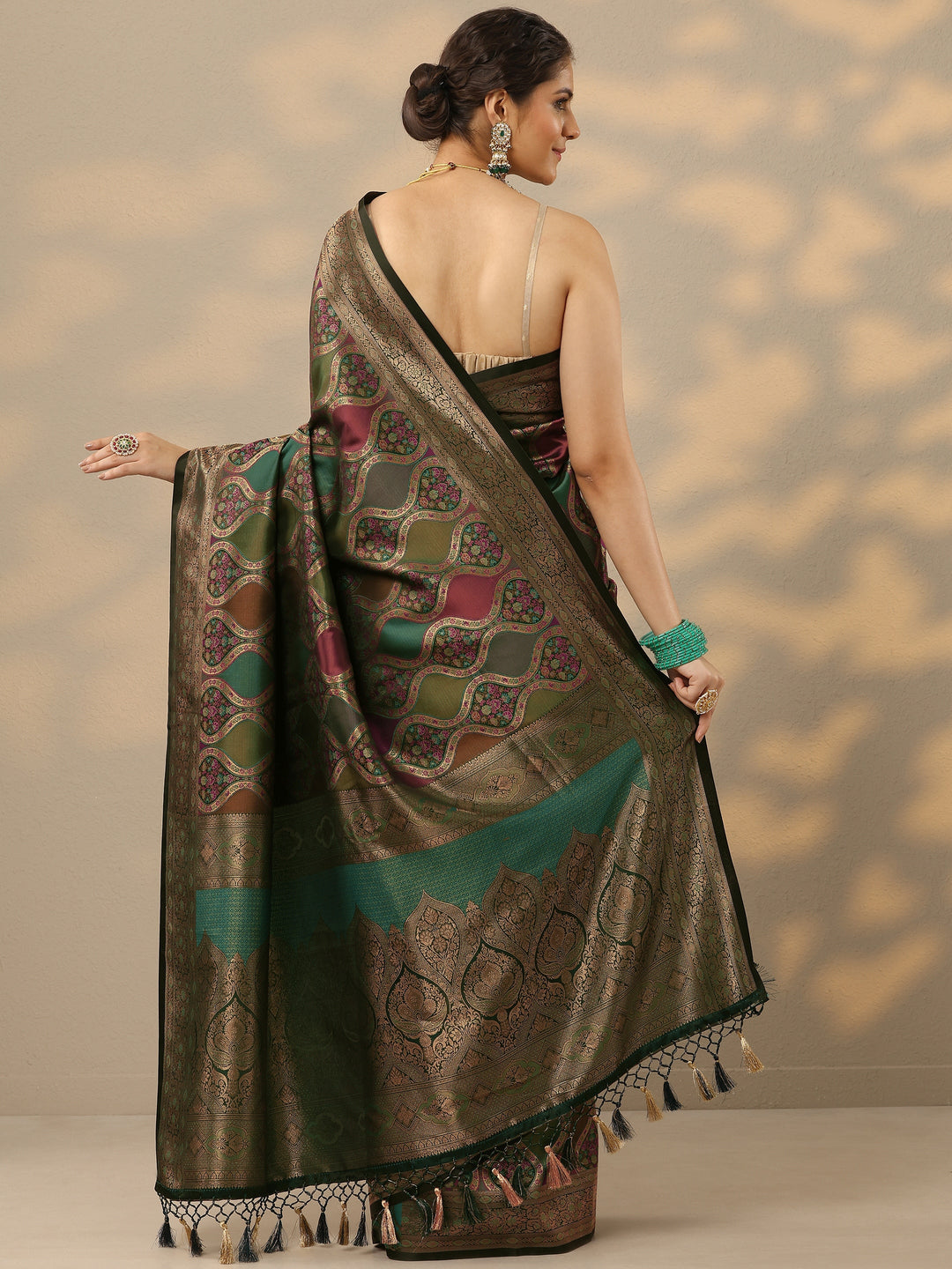 Multi Woven Design Banarasi Silk Blend Saree With Unstitched Blouse Piece
