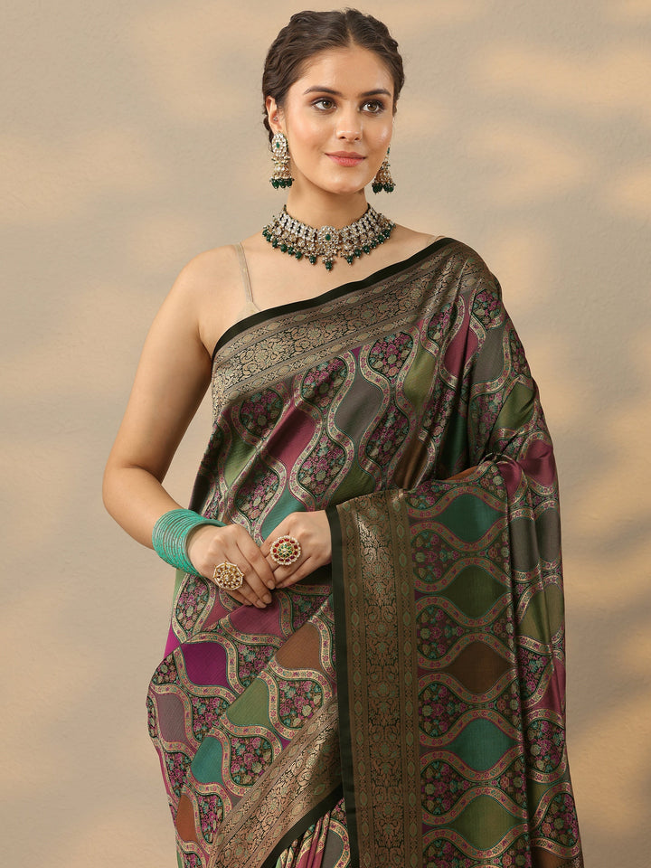Multi Woven Design Banarasi Silk Blend Saree With Unstitched Blouse Piece
