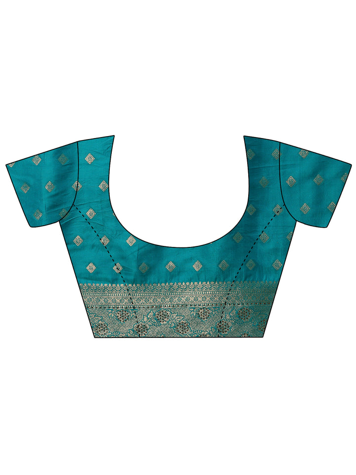 Blue Embellished Banarasi Silk Blend Saree With Unstitched Blouse Piece