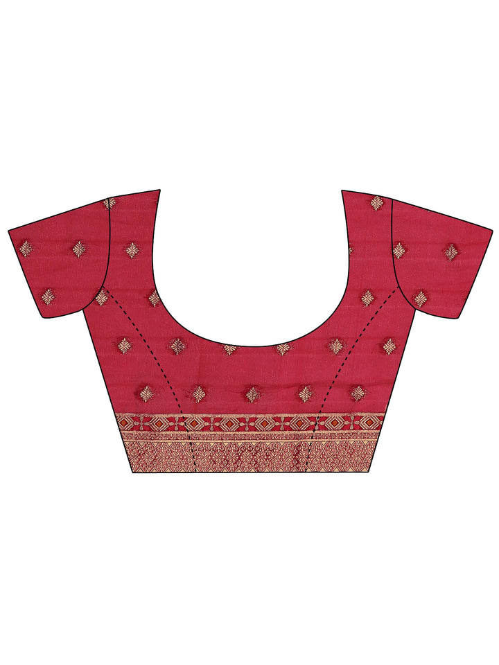 Red Embellished Banarasi Organza Saree With Unstitched Blouse Piece