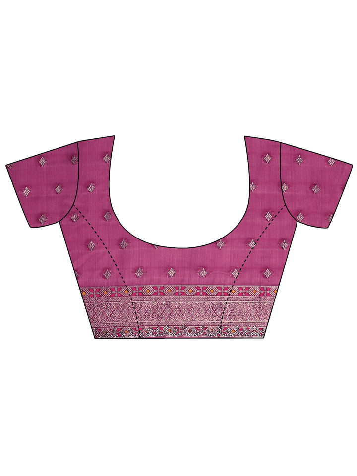 Mauve Embellished Baluchari Organza Saree With Unstitched Blouse Piece