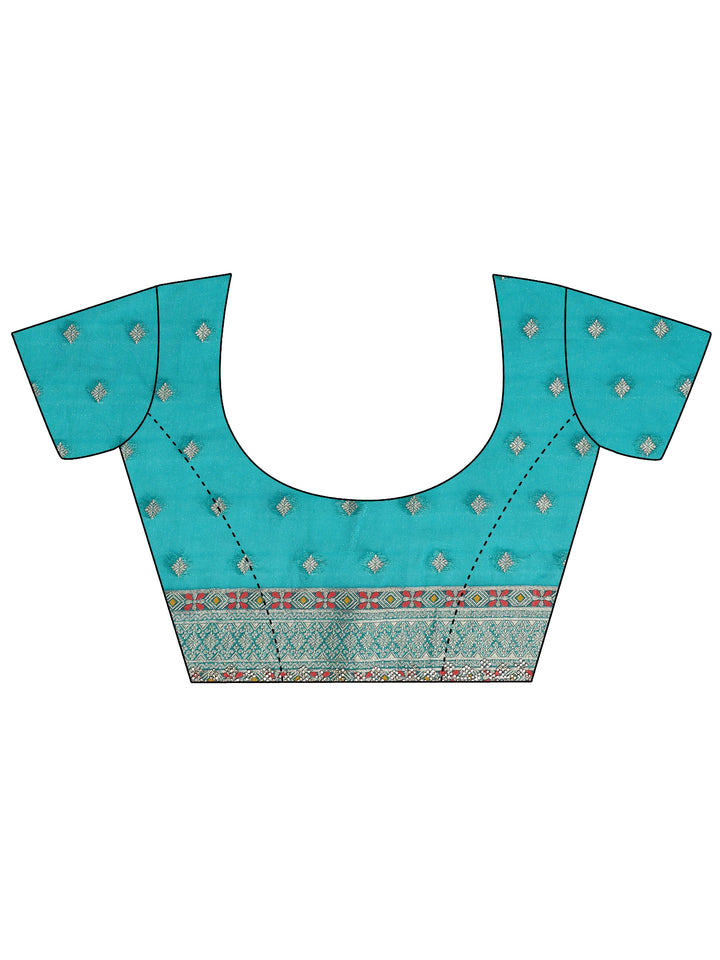 Green Embellished Jamdani Organza Saree With Unstitched Blouse Piece