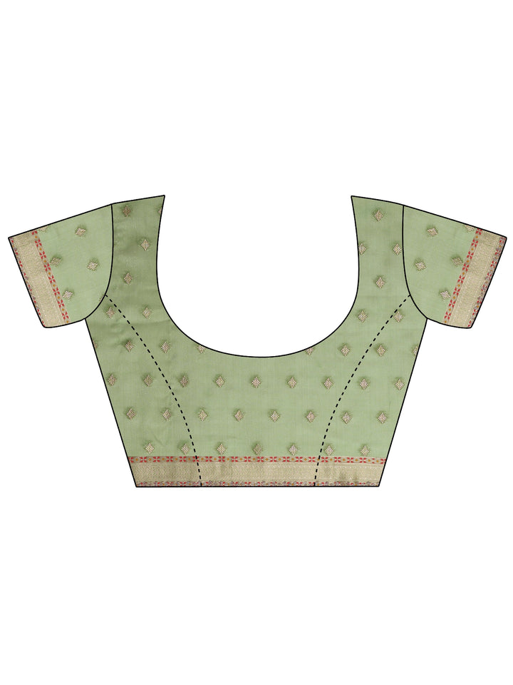 Green Embellished Banarasi Organza Saree With Unstitched Blouse Piece