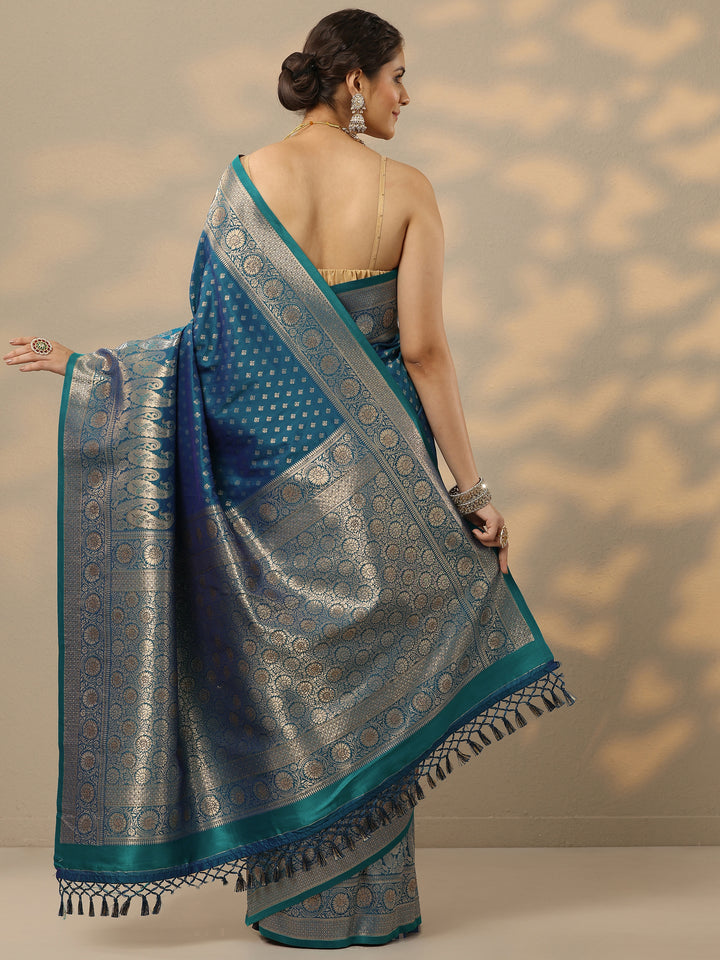 Blue Woven Design Banarasi Silk Blend Saree With Unstitched Blouse Piece