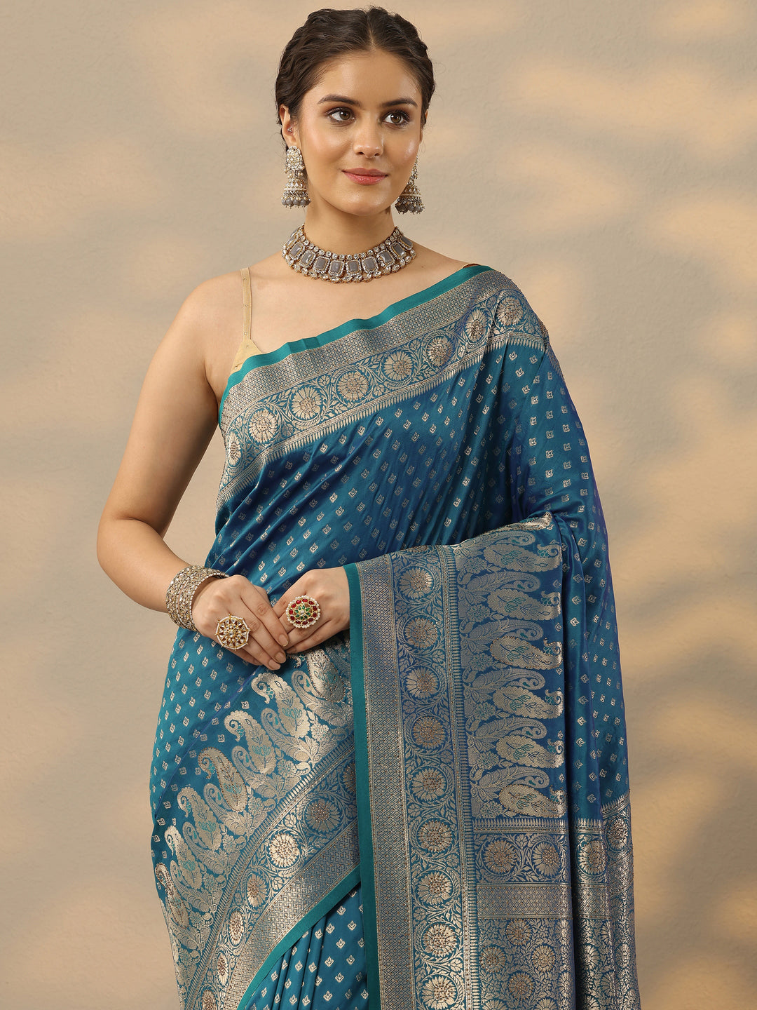 Blue Woven Design Banarasi Silk Blend Saree With Unstitched Blouse Piece