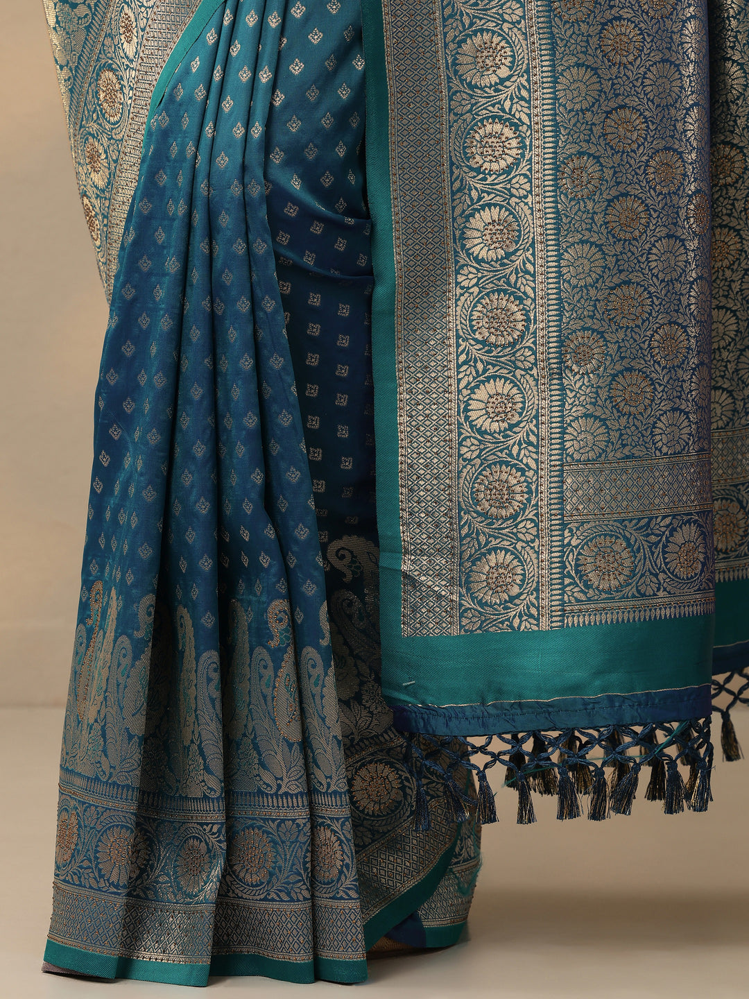 Blue Woven Design Banarasi Silk Blend Saree With Unstitched Blouse Piece