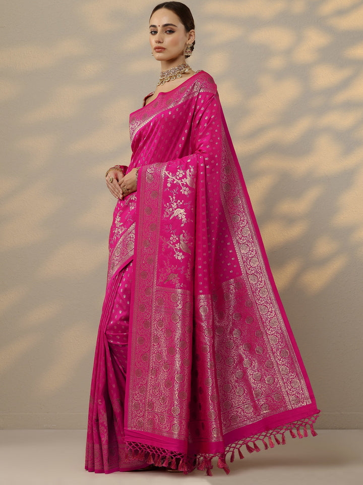 Pink Woven Design Banarasi Silk Blend Saree With Unstitched Blouse Piece