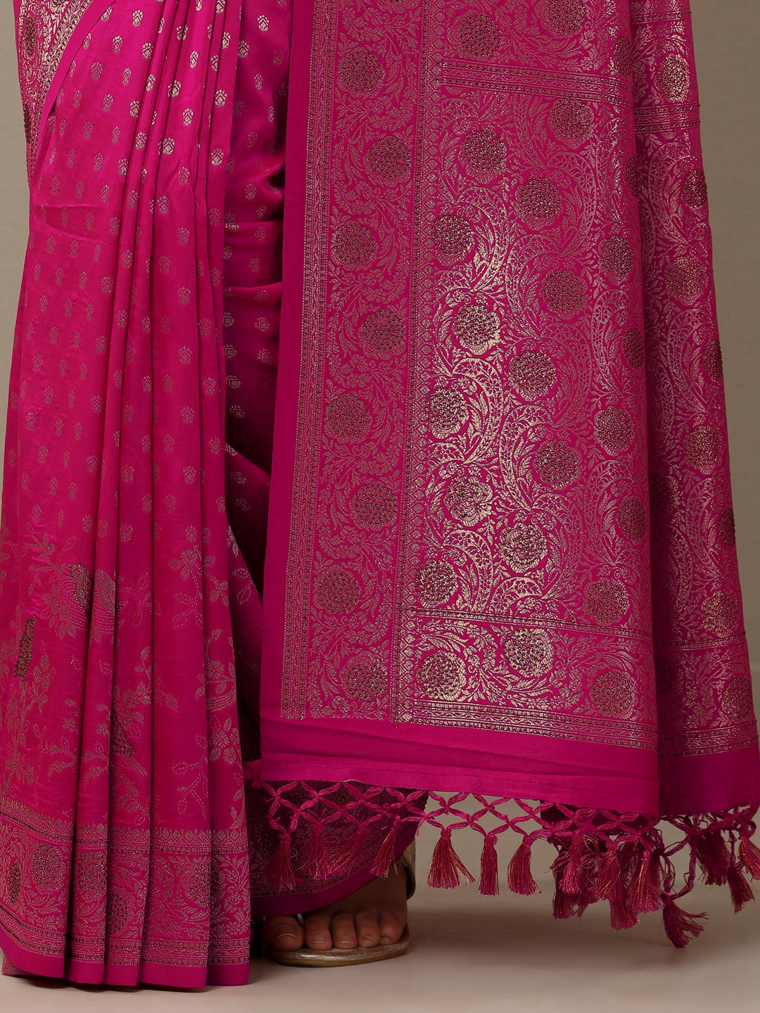Pink Woven Design Banarasi Silk Blend Saree With Unstitched Blouse Piece