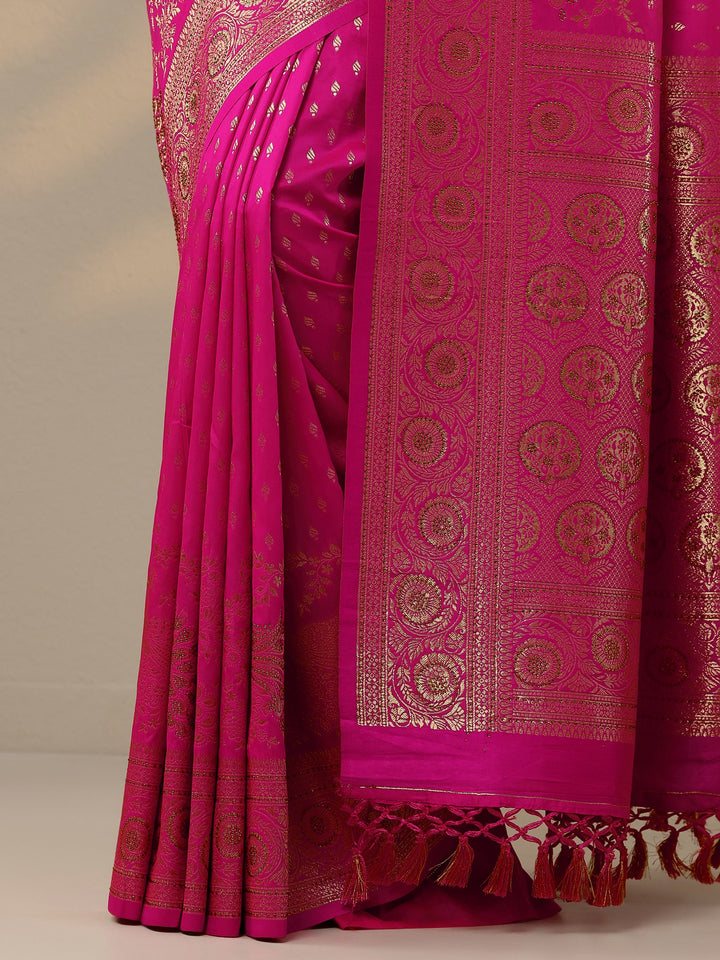 Pink Woven Design Banarasi Silk Blend Saree With Unstitched Blouse Piece