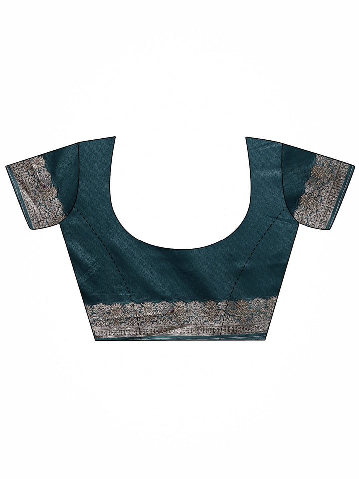 Blue Woven Design Banarasi Silk Blend Saree With Unstitched Blouse Piece