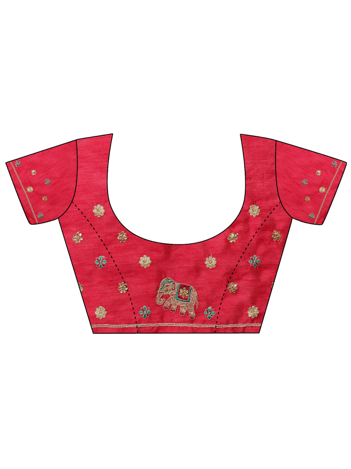 Turquoise blue Embroidered Chinon Saree With Unstitched Blouse Piece