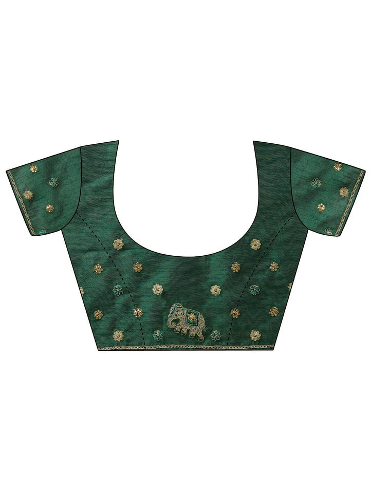 Mustard Embroidered Chinon Saree With Unstitched Blouse Piece