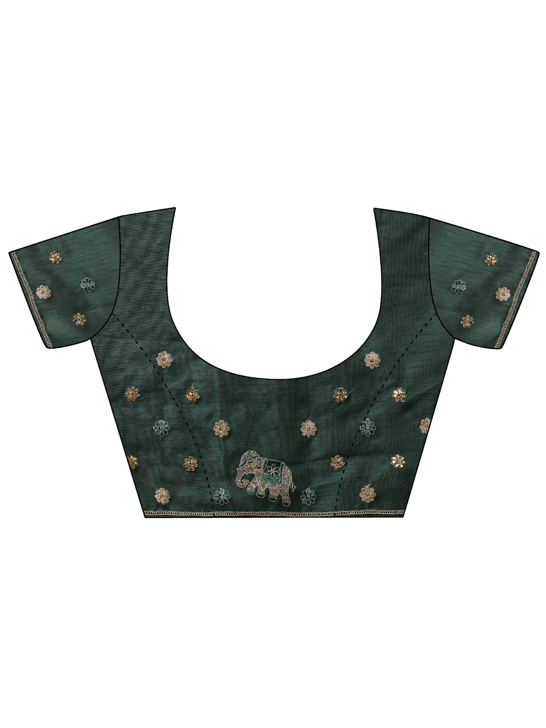 Mustard Printed Chinon Saree With Unstitched Blouse Piece