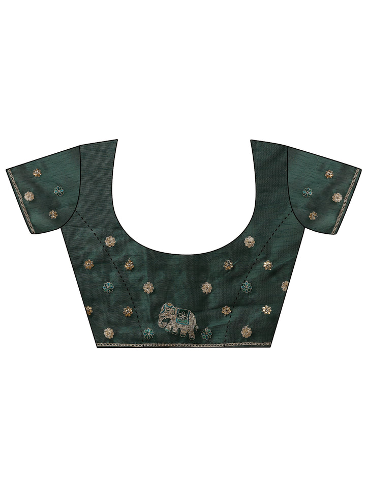 Mustard Printed Chinon Saree With Unstitched Blouse Piece