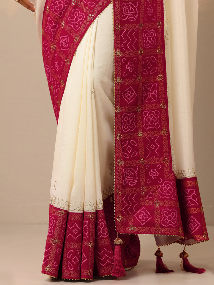 White Embroidered Chinon Saree With Unstitched Blouse Piece