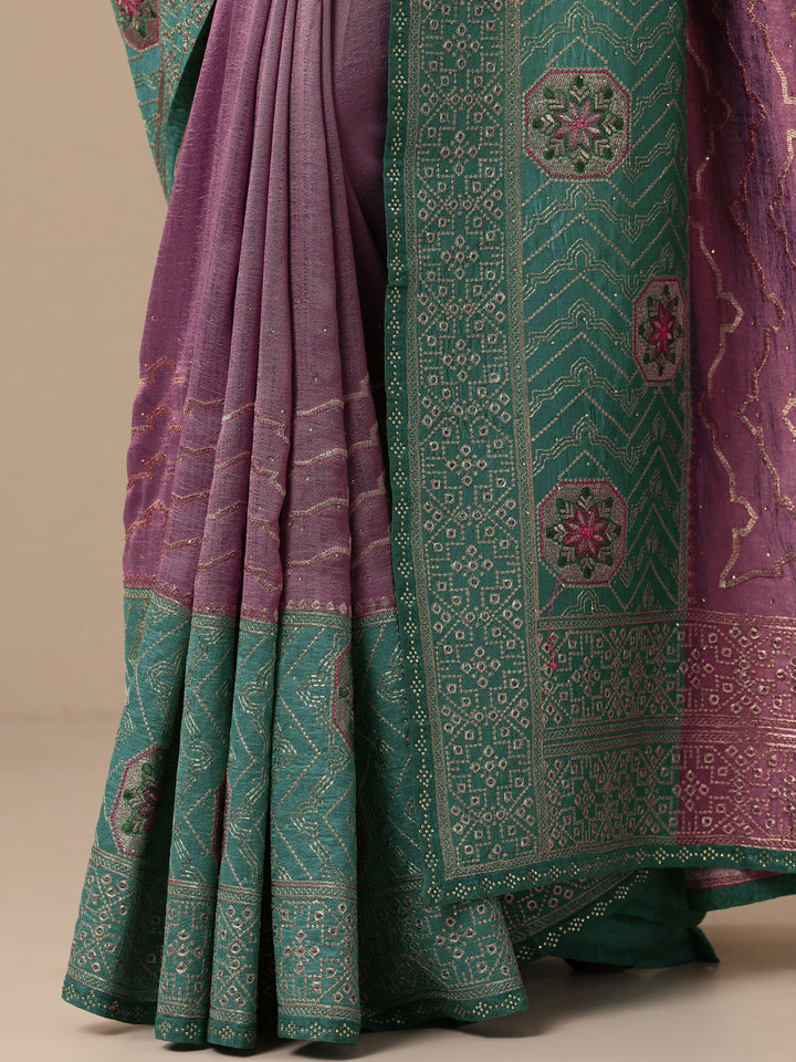 Purple Embellished Silk blend Saree With Unstitched Blouse Piece