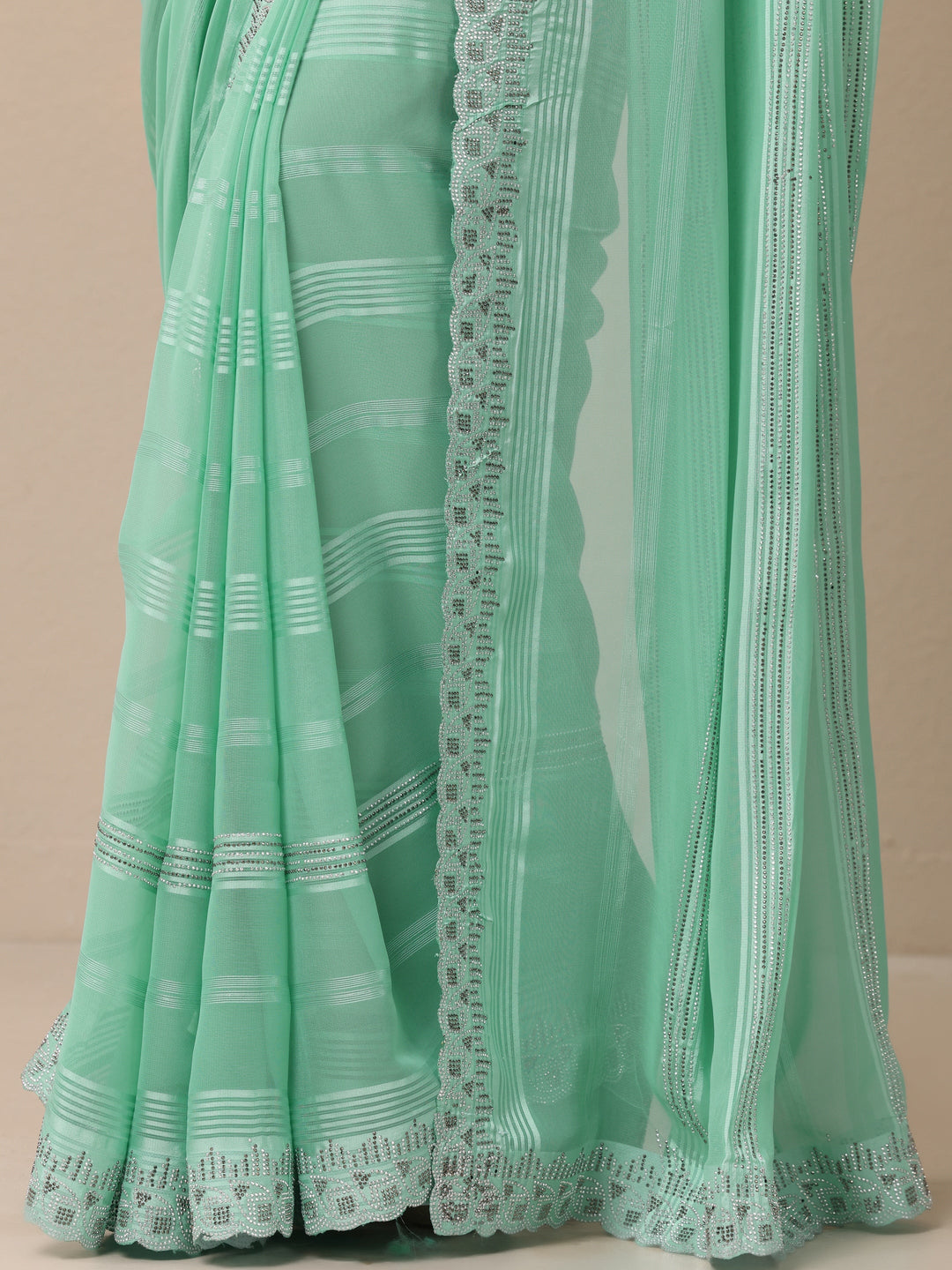 Blue Embellished Georgette Sarees With Unstitched Blouse Piece