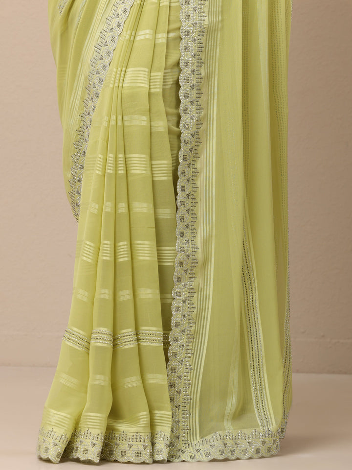 Green Embellished Georgette Sarees With Unstitched Blouse Piece