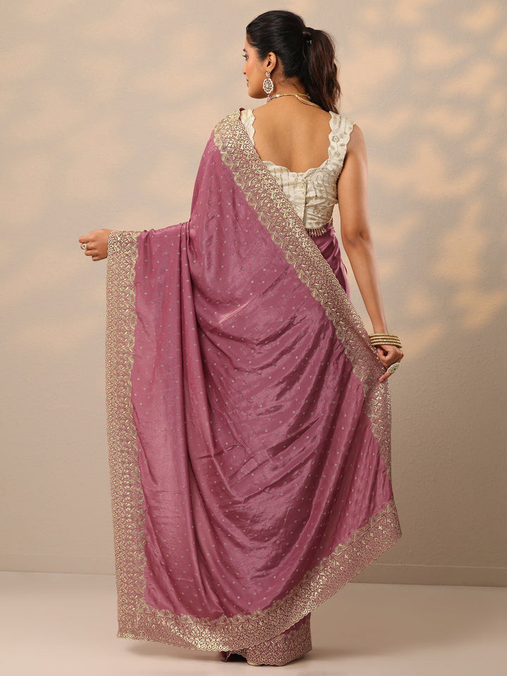 Mauve Embellished Crepe Sarees With Unstitched Blouse Piece