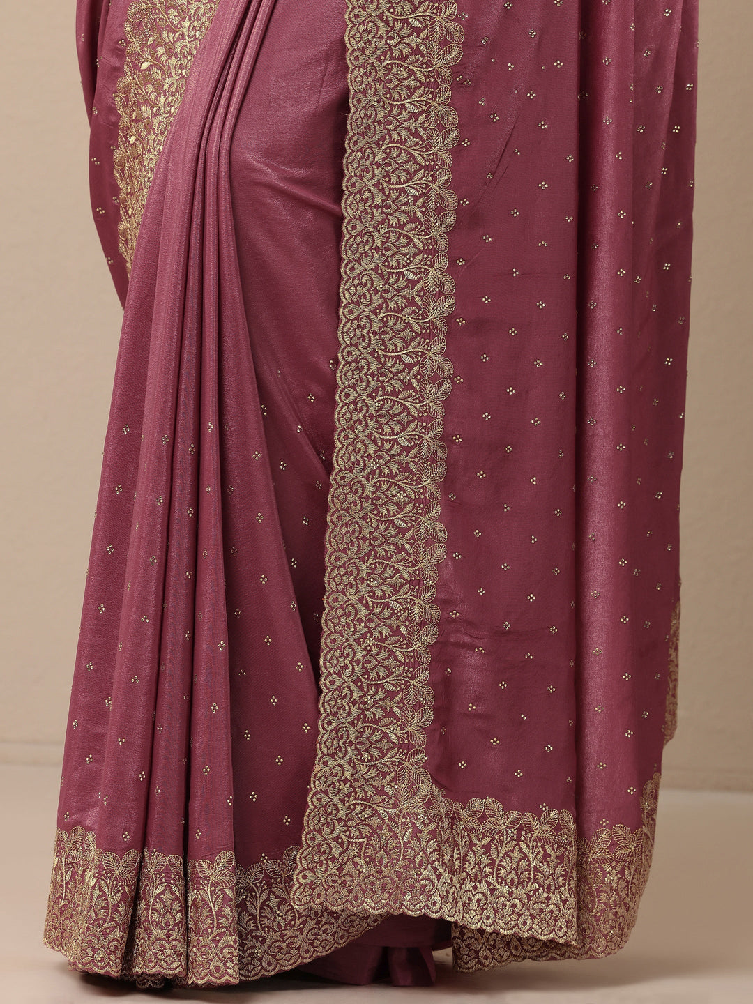 Mauve Embellished Crepe Sarees With Unstitched Blouse Piece