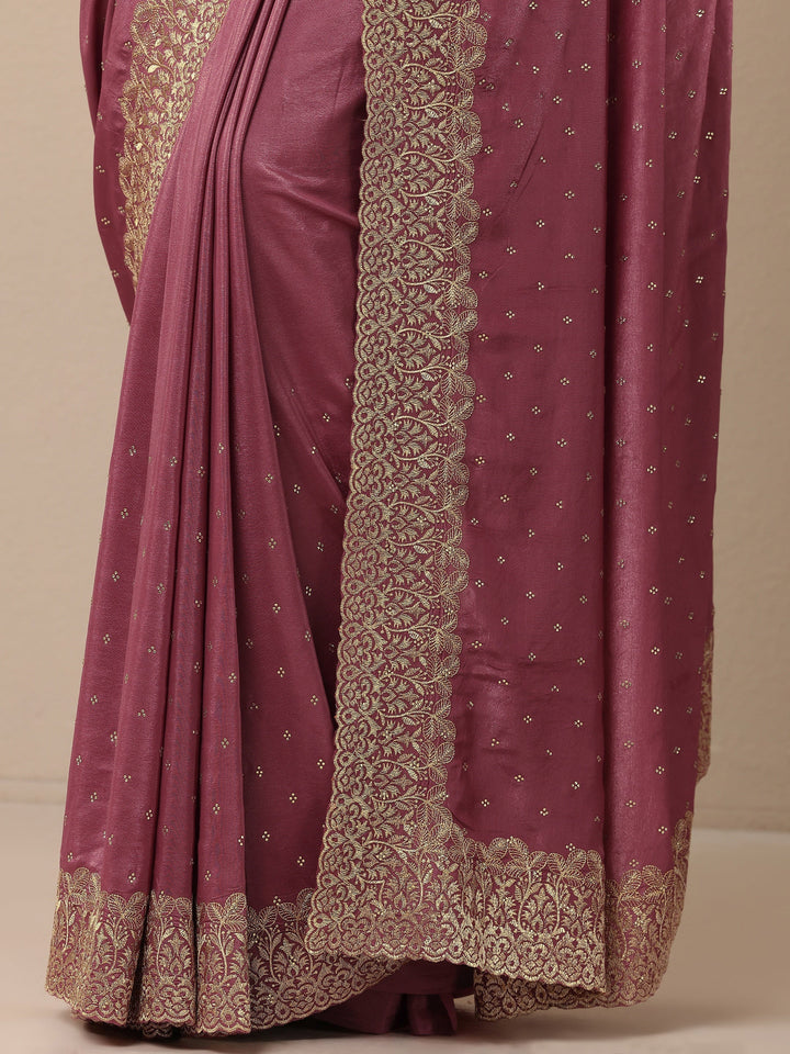 Mauve Embellished Crepe Sarees With Unstitched Blouse Piece