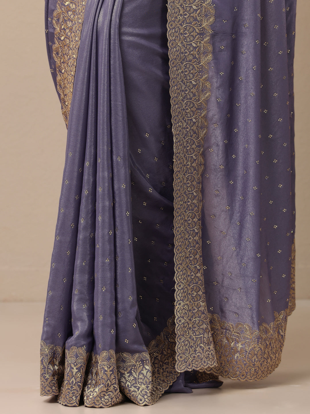 Lavender Embellished Crepe Sarees With Unstitched Blouse Piece