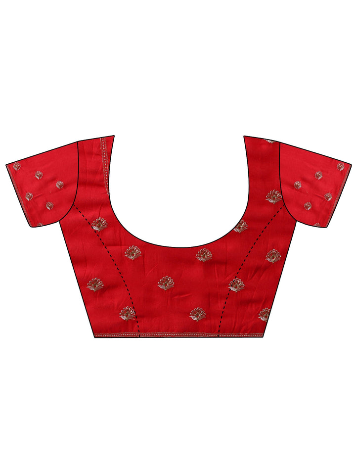 Red Embroidered Silk Blend Sarees With Unstitched Blouse Piece