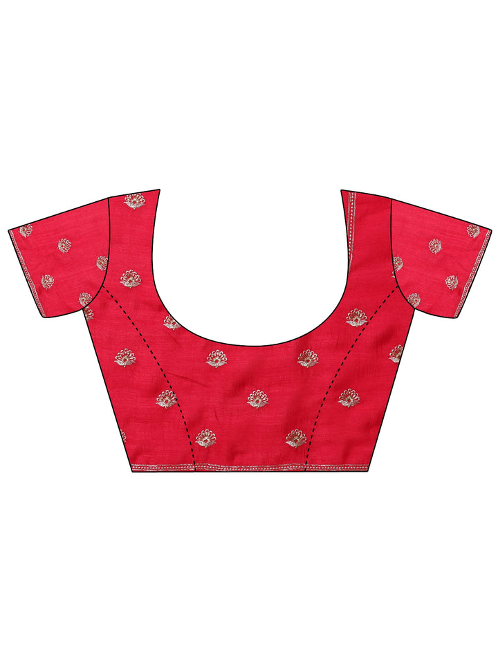 Pink Embroidered Silk Blend Sarees With Unstitched Blouse Piece