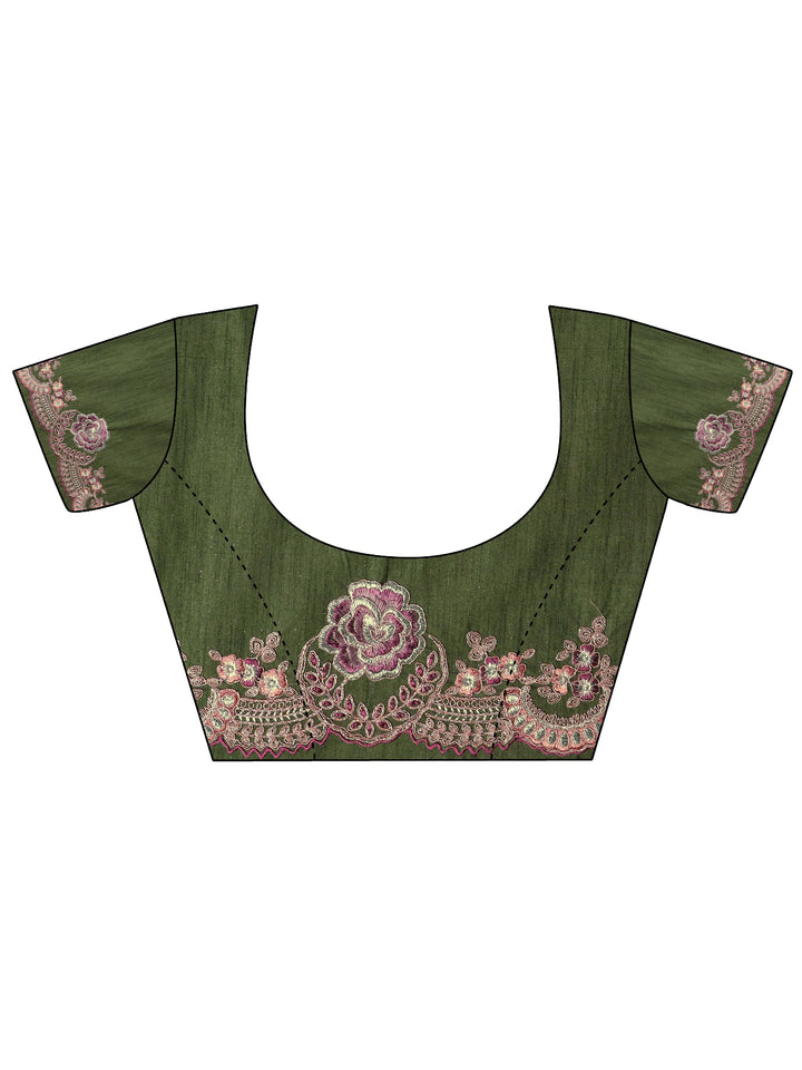 Mauve Embroidered Silk Blend Sarees With Unstitched Blouse Piece
