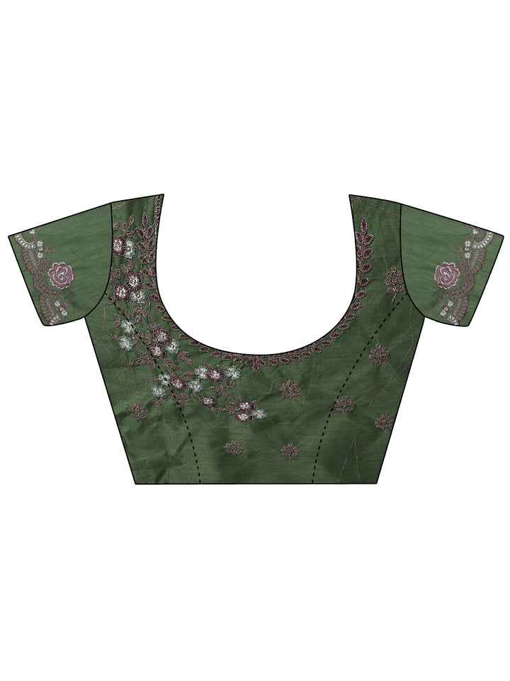 Lavender Embroidered Silk Blend Saree With Unstitched Blouse Piece