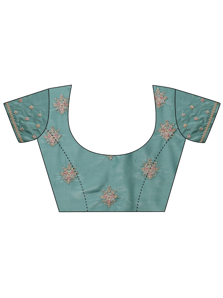 Blue Embroidered Silk blend Saree With Unstitched Blouse Piece