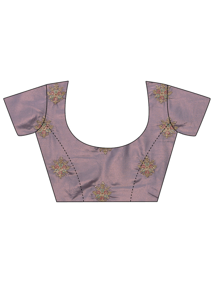 Lavender Embroidered Silk Blend Saree With Unstitched Blouse Piece