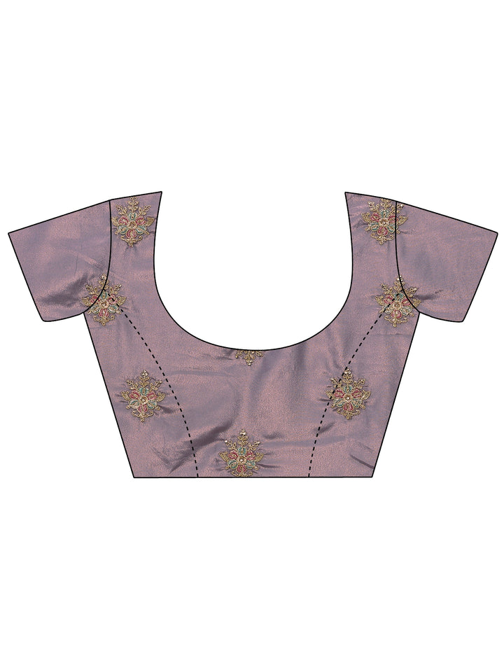 Lavender Embroidered Silk Blend Saree With Unstitched Blouse Piece